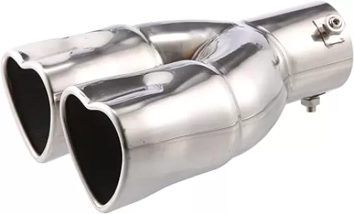 X AUTOHAUX 63mm 2.48" Inlet Straight Type Heart Shape Universal Exhaust Pipe Muffler Tip Tailpipe Bolt-On for Car Truck 8.1" Length Stainless Steel Silver Tone