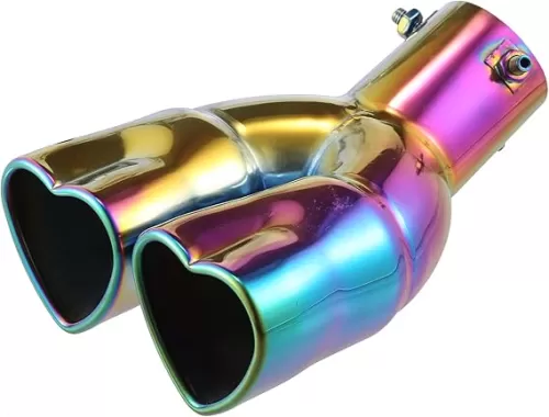 X AUTOHAUX 63mm 2.5" Inlet Curved Type Heart Shape Universal Exhaust Pipe Muffler Tip Tailpipe Bolt-On for Car Truck 8.7" Length Stainless Steel Multicolor