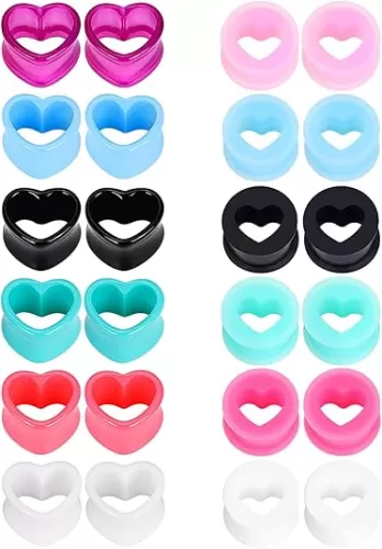 YOFANST 12pcs-24pcs Soft Flexible Silicone Ear Tunnels Acrylic Heart Tunnels Piercing Gauge 4g-3/4 inch