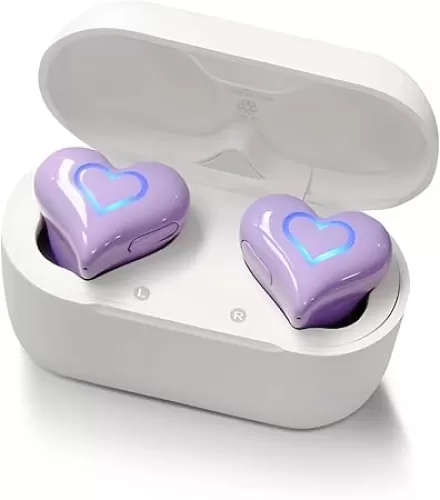 Yoidesu Earbuds Stylish Heart Shaped, HiFi Stereo Sound Bluetooth 5.3 Headphones with Charging Case, Cute Creative Color Gradient Light Earbuds, Gifts for Girls Friends (#3)