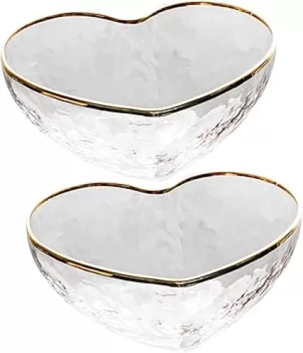 Zerodeko Coquette Room Decor 2pcs Glass Heart Bowl Heart-shaped Salad Bowls Clear Serving Bowls Irregular Bowls Gold Tempered Dessert Dishes for Fruits Salad Dessert Ice Cream Halloween Candy Bowl