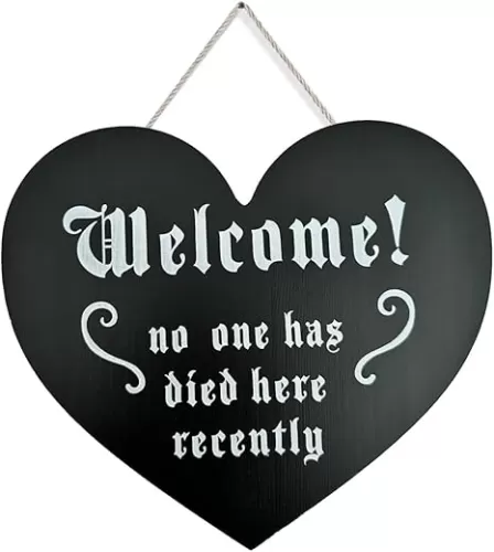 0.5'' Thick Solid Wooden Black Heart Shaped Goth Decor Aesthetic, Welcome Sign for Gothic Wall Decor Funny Horror Room