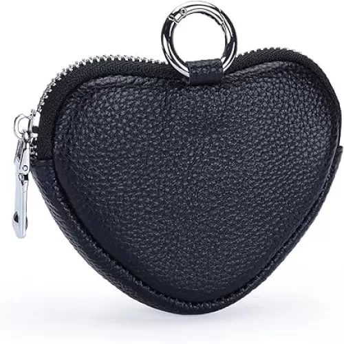 1 Pcs Leather Zipper Coin Purse Heart Shaped Wallet With Keychain, Wrist Bag, Hand Bag, Coin Organizer, Change Holder, Card Case, Mini Leather Zipper Storage Bag for Women