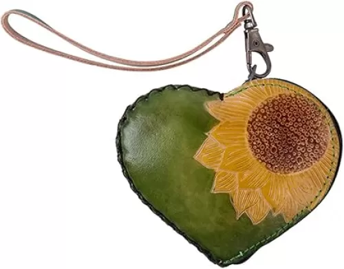 1 Pcs Leather Zipper Coin Purse Heart Shaped Wallet, Wrist Bag, Hand Bag, Coin Organizer, Change Holder, Card Case, Mini Leather Zipper Storage Bag for Women