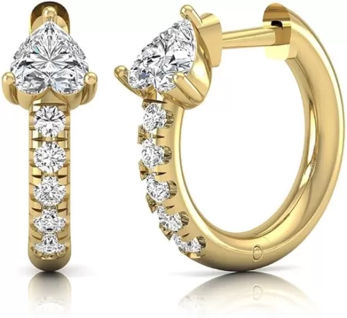 1.00 Carat Heart & Round Cut Lab Grown Diamond E-F, VVS-VS 14K Gold Huggie Hoop Earrings for Womens Engagement Wedding