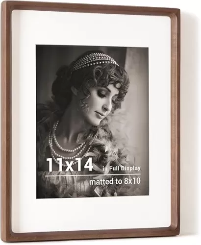 11x14 Picture Frame, USA-Sourced Walnut Wood Photo Frame with HD Tempered Glass, Handcrafted Rounded Corner 11 x 14 Wooden Frame Matted to 8x10 Photos, 11x14 frame, Horizontal or Vertical Wall Display