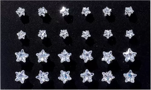 12 Pairs Stud Earrings Set Cubic Zirconia Stud Earrings for Women Small Stainless Steel Earrings Dainty Round Star Heart Square Rhinestone Stud Earring 3-7mm
