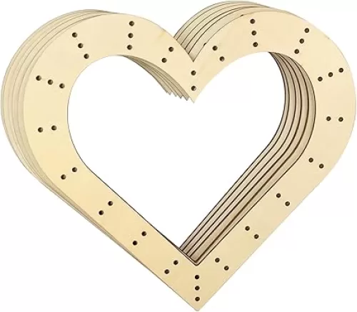 14 Inch 6 Pack Unfinished Wooden Wreath Heart Shape Rings Crafts Hanging Floral Hoop Garland Wood Wreath Frames for Home Decor (0.18 inch Thick, with 47 Holes)