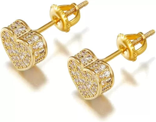 18k Gold Plated Heart Stud Earring For Women Earring Screw Back Iced Out Cubic Zirconia Micropave Fashion Jewelry SENTERIA