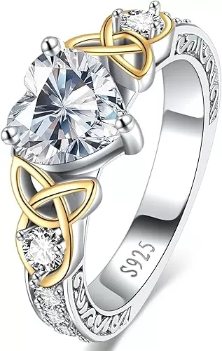 2Ct Moissanite Engagement Rings for Women D Color VVS1 14K Gold Plated S925 Sterling Silver Celtic Womens Heart Shape Wedding Promise Ring Bands Anniversary Birthday Jewelry Gifts Size 5-9