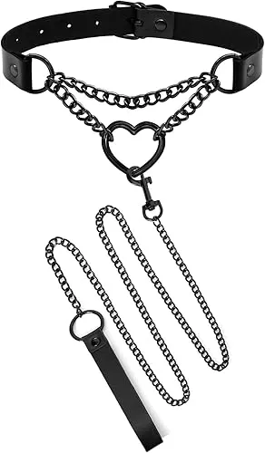 2PCS Black Choker Necklace for Women Leather Chokers Collar and Leash Set Goth Sexy Chokers for Women Heart Chain Choker Necklaces Jewelry Gift for Halloween Gothic Outfits Cosplay