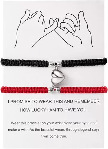 2pcs Handmade Braided Heart Couple Bracelets Mutual Attraction Matching Bracelet for Couples Women Men Best Friend Jewelry Lover Gifts