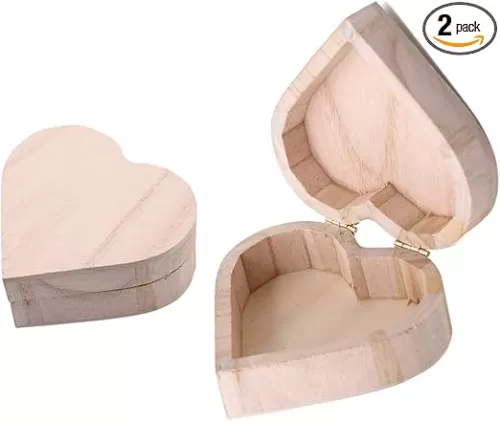 2PCS Unfinished Heart Shape Unpainted DIY Storage Box Wood Craft Box Organizer for Jewelry Box Gift Box Artist Tool