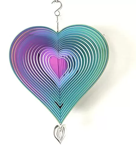 3D Stainless Steel Wind Spinners for Outdoor Yard Decor, Hanging Heart-Shaped Garden Ornaments, Reflective Metal Wind Sculptures for Patio Lawn Decorations, 3 Pack Gift Set