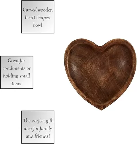 47th & Main Carved Heart-Shaped Wooden Bowl, Large, Brown