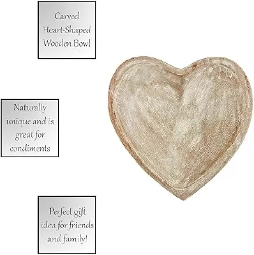 47th & Main Carved Heart-Shaped Wooden Bowl, Small, White