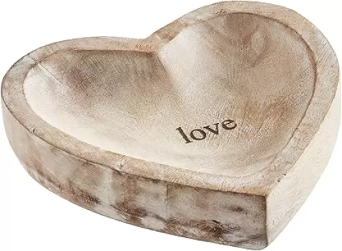 47th & Main Faithworks-Heart-Shaped Mango Wood Trinket Tray, 6 x 6-Inch, Love