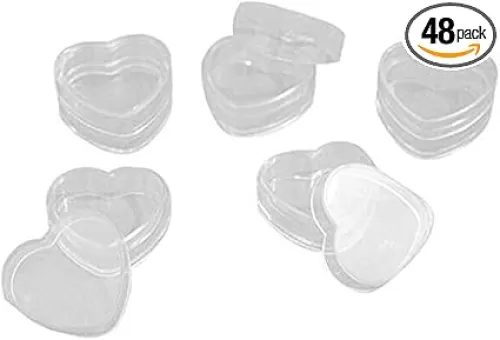 48pcs 4ml 0.14oz Mini Empty Clear Refillable Plastic Heart Shape Pot Jars Cosmetic Sample Containers with Lids Best for Nail Powder Eye Shadows Lip Balm Face Creams Sampling