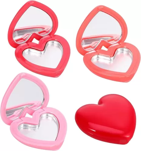 4Pcs Heart Shape Empty Highlighter Case Lipstick Storage Container with Mirror Refillable Cosmetics Dispenser for DIY Makeup for Purse Handbag Stylish Compact Design