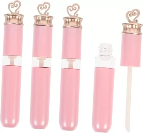 4pcs Heart Shaped Empty Lip Gloss Bottles DIY Lipstick Tubes for Makeup Refillable Lip Oil Containers for Crafting and Travel