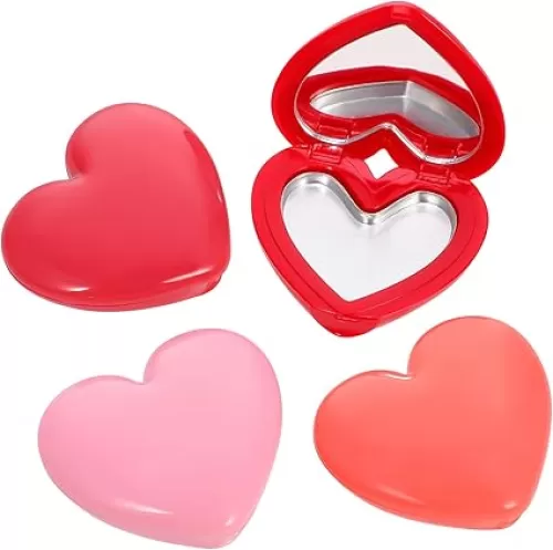 4Pcs Heart Shaped Empty Mirror Lipstick Container Eyeshadow Storage Cases for Travel Use Compact Makeup Organizer for Blush and Highlighter present for Women