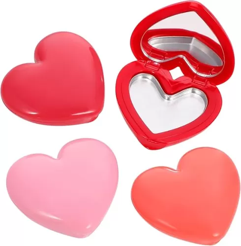 4Pcs Heart Shaped Lipstick Container with Mirror Compact Cosmetic Sample Cases for Eyeshadow and Blush Travel Makeup Organizer and Grapefruit