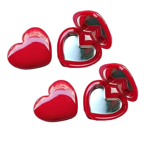 5 Pieces Mini Heart Shaped Eyeshadow Palette Refillable Eye Shadow Dispenser Empty Lipstick Container Case Travel Plastic Cosmetic Container with Mirror for DIY Makeup Container, Red