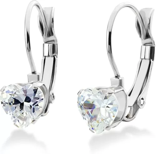 555Jewelry Womens Love Stainless Steel Heart Cubic Zirconia Lever Back Earrings