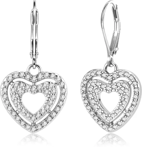 925 Sterling Silver 14K Gold Plated Heart Dangle Earrings for Women, ALEXCRAFT Dangling Drop Earring Trendy Leverback Hearts Shaped Cubic Zirconia Dangly Minimalist Earings Hypoallergenic