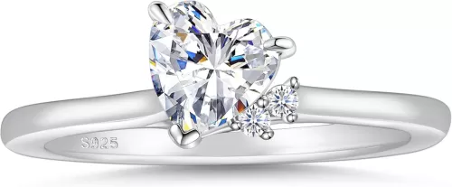 925 Sterling Silver Engagement Ring for Women Heart Gemstone Birthstone Promise Ring for Her Colored Cubic Zirconia Ring Size 4-10.5
