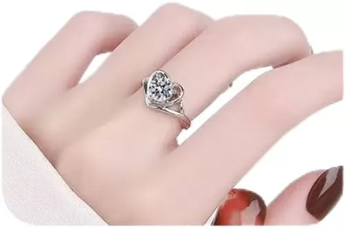 925 Sterling Silver Rings for Women, Adjustable Band Heart Shape Finger Ring with Cubic Zirconia, Engagement Eternity Ring Wedding Promise Ring for Women
