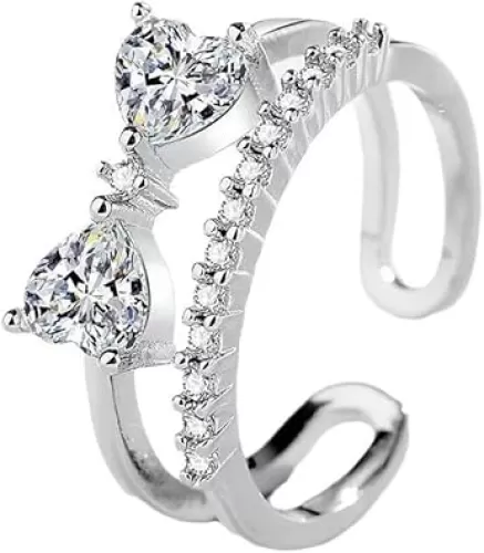 925 Sterling Silver Rings for Women, Cubic Zirconia Adjustable Band Thumb Finger Ring, Heart Bow Knot Shape Statement Stacking Ring for Women