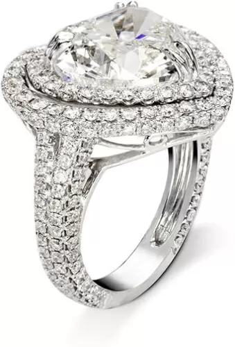 925 Sterling Silver Shiny Full Diamond Ring 18K Gold Cocktail Rings Heart-Shaped Cubic Zirconia Promise Rings CZ Heart Diamond Ring Eternity Engagement Wedding Band Ring for Women W.11