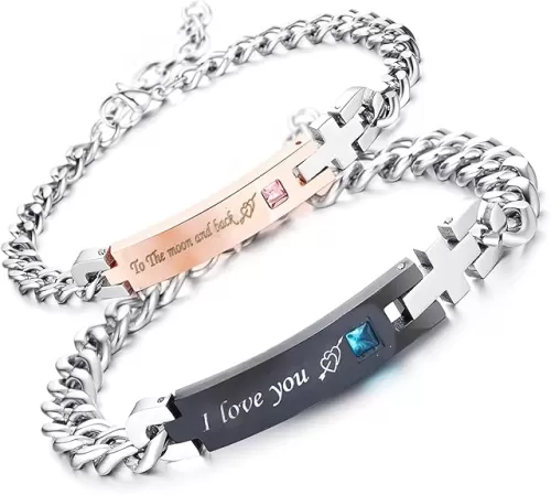 Adjustable Personalized Custom Bracelets Gift for Couple Gifts 2pcs Women Men Lover form His and Hers Forever Friend Matching Set Anniversary Promise Gifts