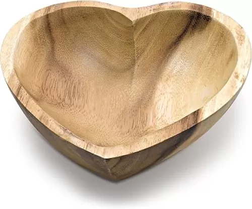 AeraVida Love of Nature Carved Heart Shaped Tamarind Wooden Serving Bowl | Modern Kitchen Decor | Handmade Heart Shaped Bowl