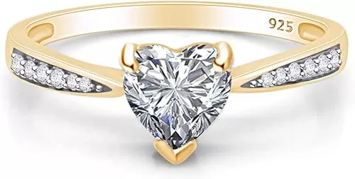 AFFY Solitaire Heart Promise Ring 14k Gold Over Sterling Silver, Gift For Her