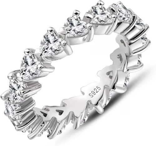 AINUOSHI Eternity Band, 925 Sterling Silver Ring for Women, Round/Emerald/Heart Cut Cubic Zirconia, Engagement Wedding Band Ring, Jewelry Box Packed