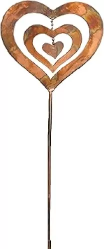 Ancient Graffiti AG-87059 Flamed Triple Spinning Heart Stake, 6.5 by 30"