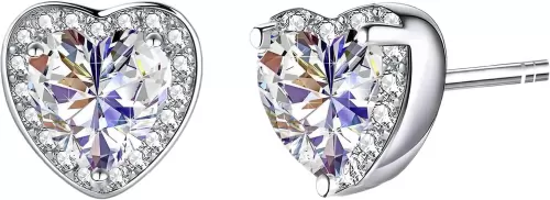 Austrian Crystal Halo Heart Stud Earrings for Women Fashion 925 Sterling Silver Hypoallergenic Jewelry