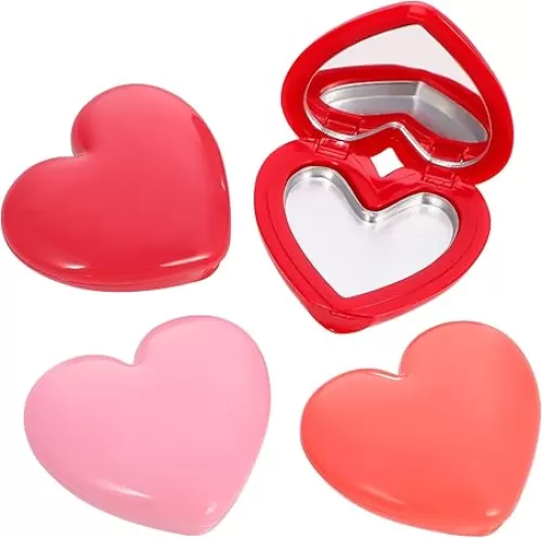Beaupretty 4Pcs Heart Shaped Empty Eyeshadow Holder with Mirror Stylish Lipstick Container for Travel Versatile Cosmetic Storage Cases Grapefruit