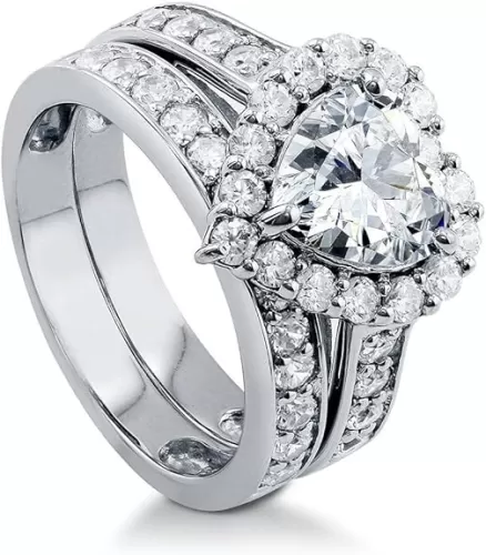 BERRICLE Sterling Silver Halo Wedding Engagement Rings Heart Shaped Cubic Zirconia CZ Heart Cocktail Ring for Women, Rhodium Plated