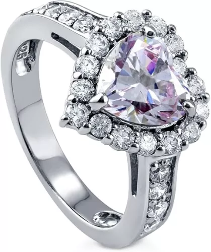 BERRICLE Sterling Silver Halo Wedding Engagement Rings Purple Heart Shaped Cubic Zirconia CZ Statement Heart Ring Set for Women, Rhodium Plated