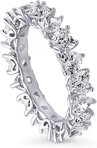 BERRICLE Sterling Silver Heart Wedding Rings Heart Shaped Cubic Zirconia CZ Anniversary Eternity Ring for Women, Rhodium Plated Size 4-10