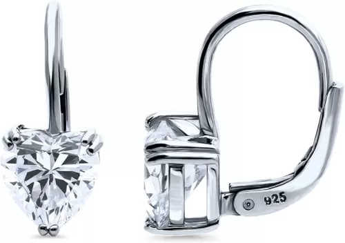 BERRICLE Sterling Silver Solitaire Heart Shaped Cubic Zirconia CZ Heart Anniversary Leverback Dangle Drop Earrings for Women, Rhodium Plated 1.4-2.2 Carat, Color (Green, Red, Clear)