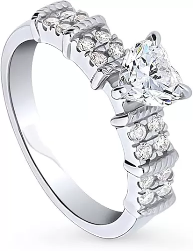 BERRICLE Sterling Silver Solitaire Wedding Engagement Rings 0.7 Carat Heart Shaped Cubic Zirconia CZ Heart Ring for Women, Rhodium Plated Size 4-10