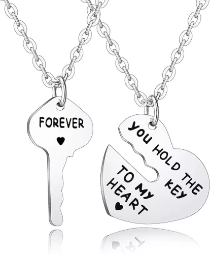 BESPMOSP Set of 2 You Hold The Key To My Heart Forever Matching Pendant Necklace