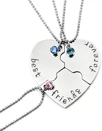 Best Friends Forever and Ever Necklace with Crystal Broken Heart Charm Pendant Set Friendship Necklace