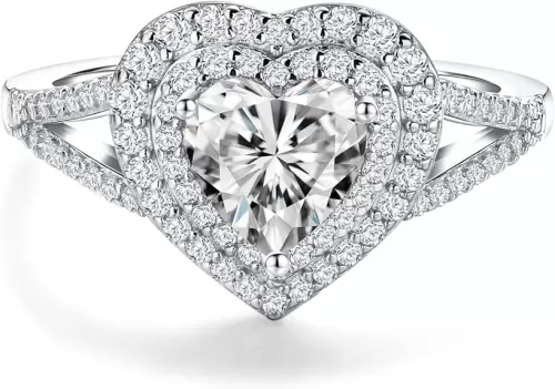 Birthstone Rings for Women 925 Sterling Silver Created Gemstone Cubic Zirconia Ring Heart/Pear/Round/Cushion/Emerald/Oval Engagement Double Halo Ring Size 6 to 10