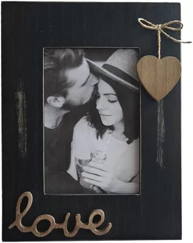 Black Wooden Picture Frame 4x6 for Love with Heart-Table Top and Wall Mounting Photo Frame 4x6 for Love Decoration (black&wood)