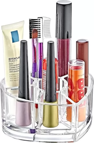 Boxup Makeup Organizer - Heart Shape Lipstick Holder And Skin Care Desk Accessories, Cute Small Beauty Cosmetics Table Organizers For Women & Teen Girls, Pretty Lip Stick Gloss Storage Stand